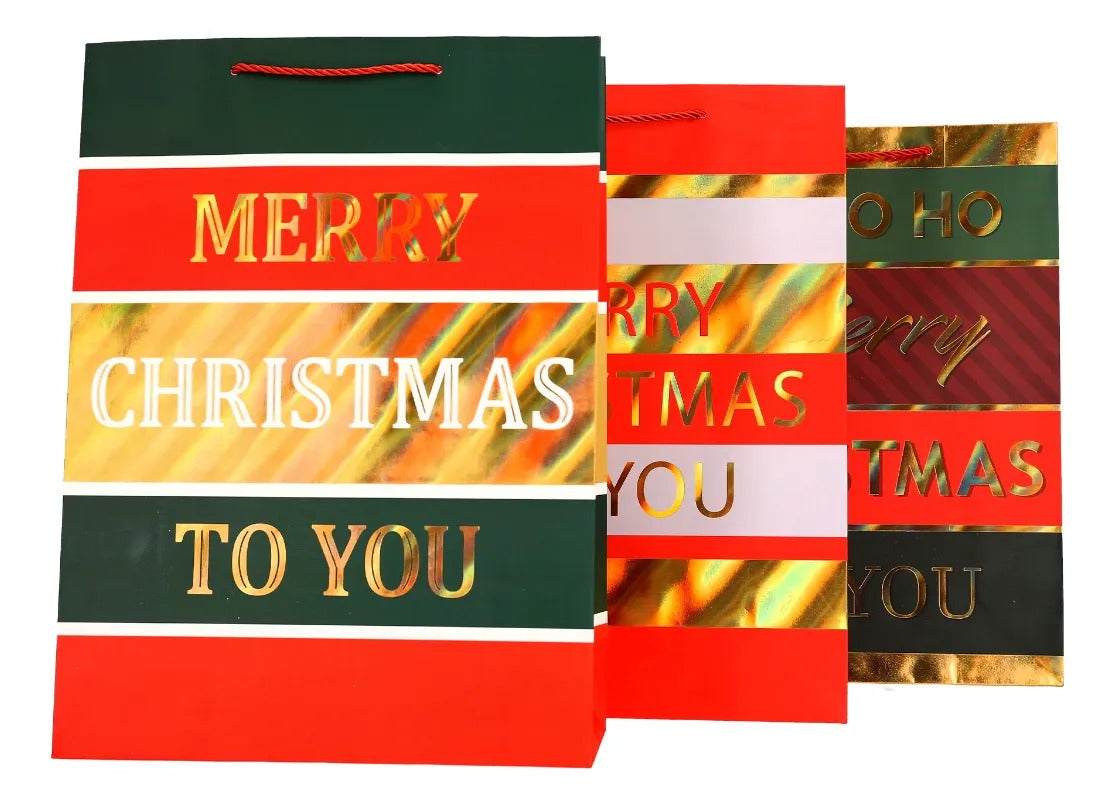 Bolsas de Regalo Navideñas Lluvia Rayas Navidad 12 Pzas 42cm