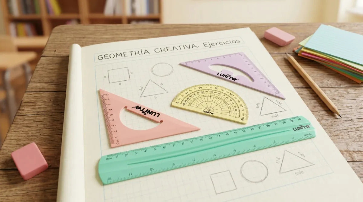 Juego De Geometría Flexible Lunita 4 Piezas Colores Pasteles