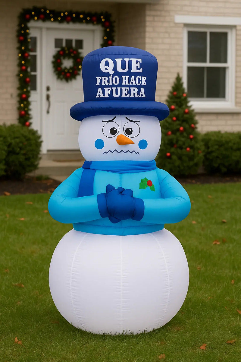 Muñeco De Nieve Inflable Navideño Con Movimiento Lluvia 2.4m