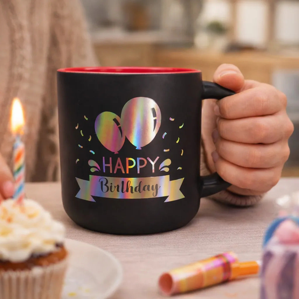 Taza Happy Birthday Holografico Surimax 350 Ml  4 Colores