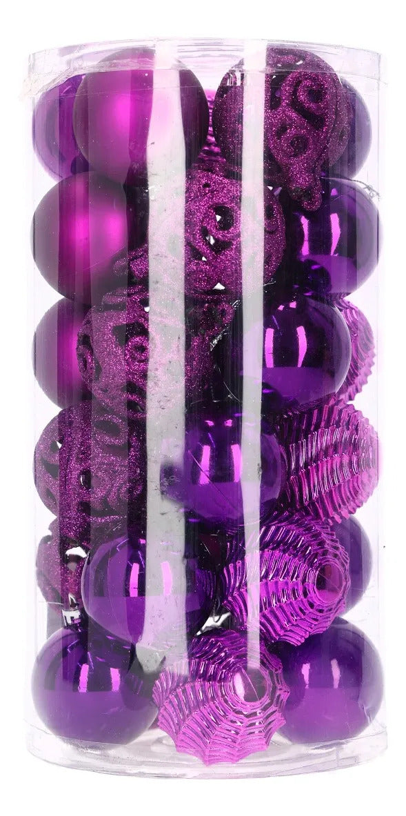 Set Esferas Navideñas Lluvia Fucsia Magenta 30 Piezas 6 Cm
