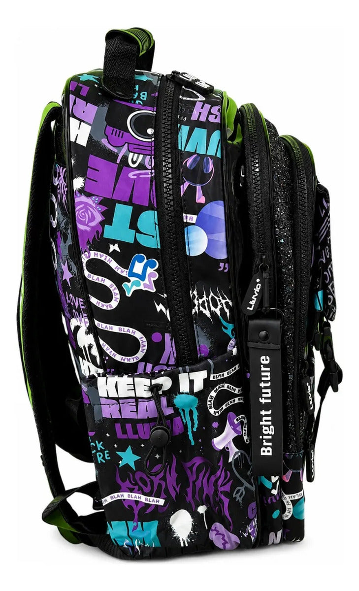 Mochila Escolar Lluvia Galaxy Con Parches Intercambiables
