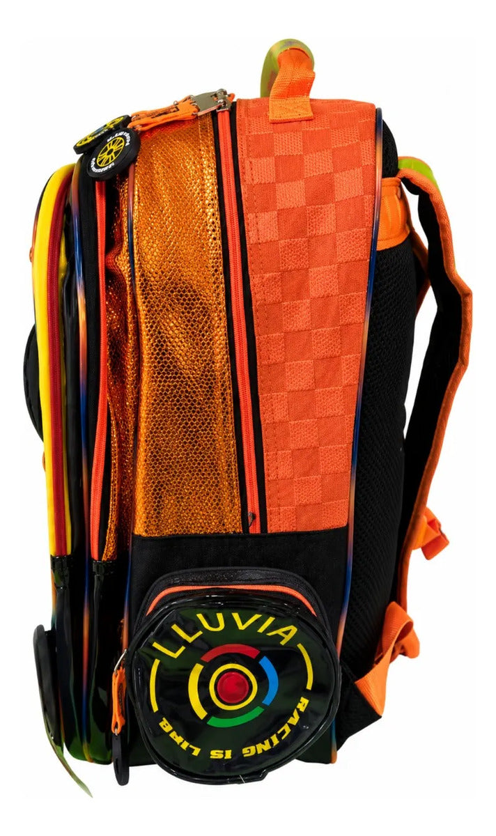 Mochila Escolar Lluvia Naranja Racing Con Organización