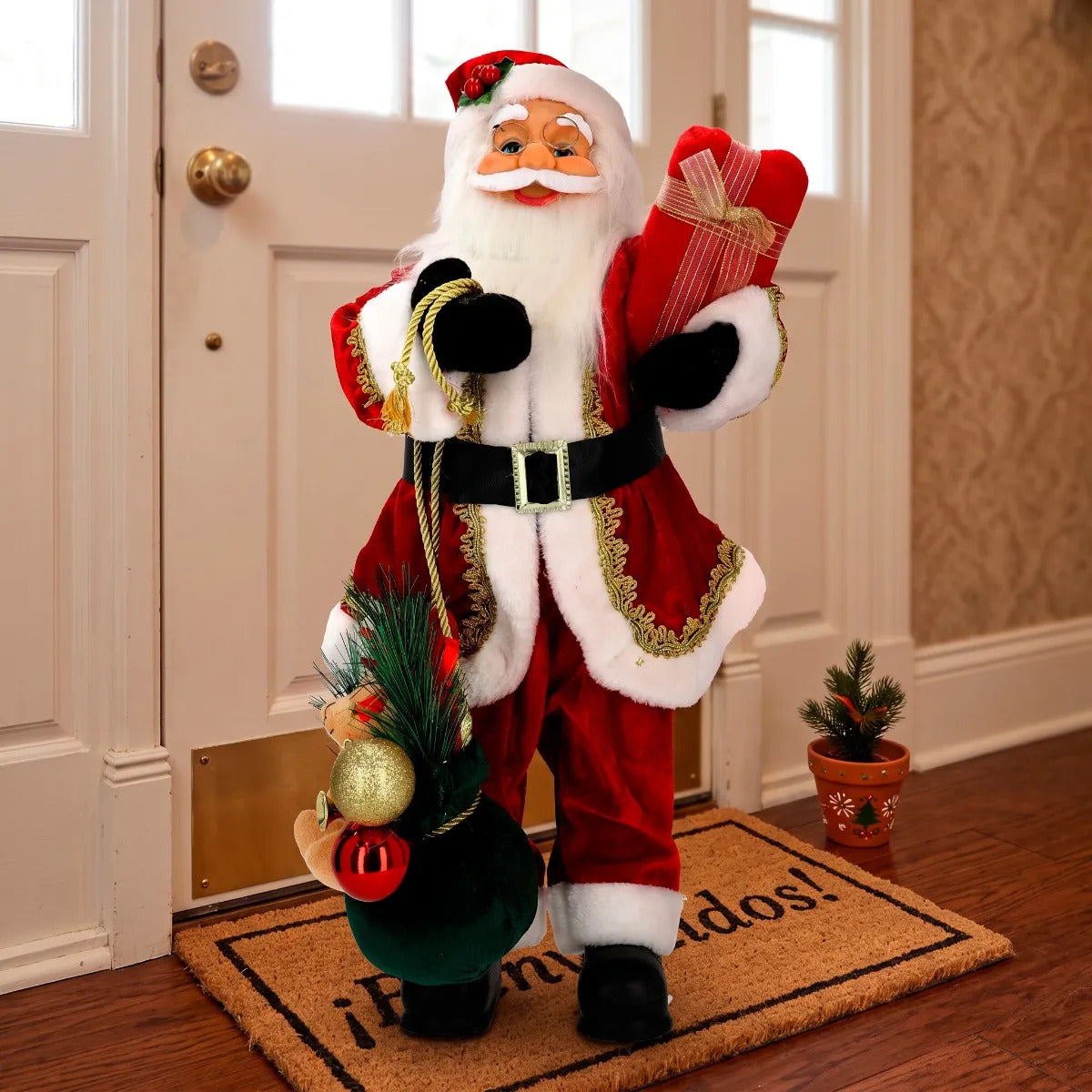 Santa Claus Lluvia Decorativo Rojo y Regalos  60 cm