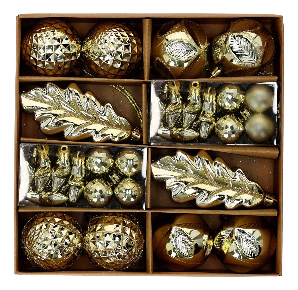 Set Navideño lluvia Dorado Champagne 28 Piezas Elegantes