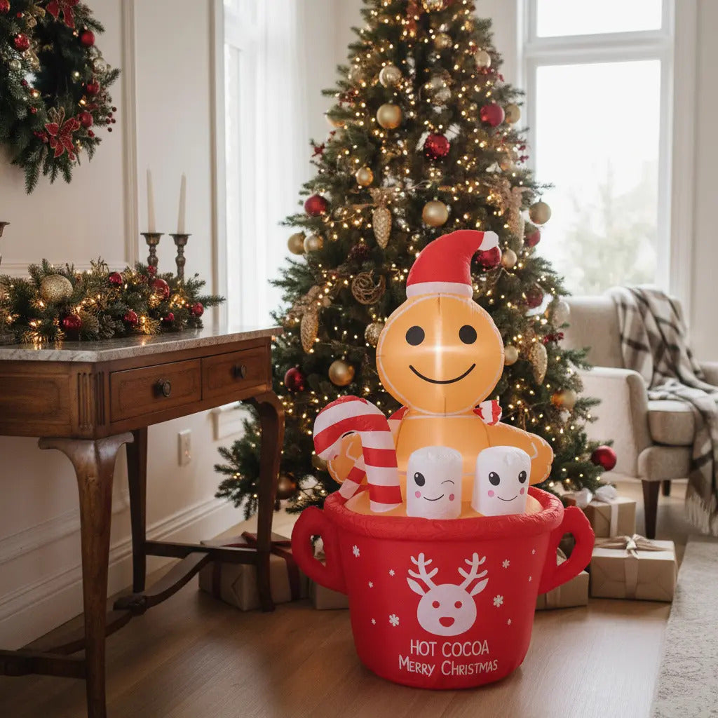 Inflable Navideño Taza De Chocolate Con Galleta Marca Lluvia