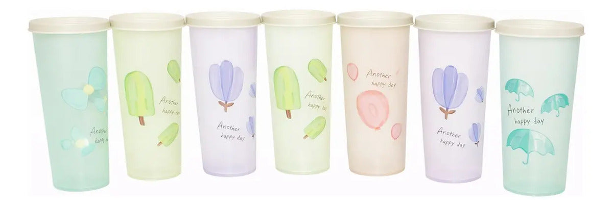Vasos Pastel Con Tapa Set 7 Piezas 450ml Another Happy Day