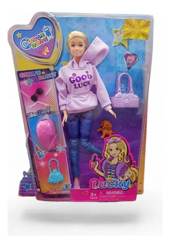 Muñeca Articulada Candy Toys Lucky Con 5 Accesorios