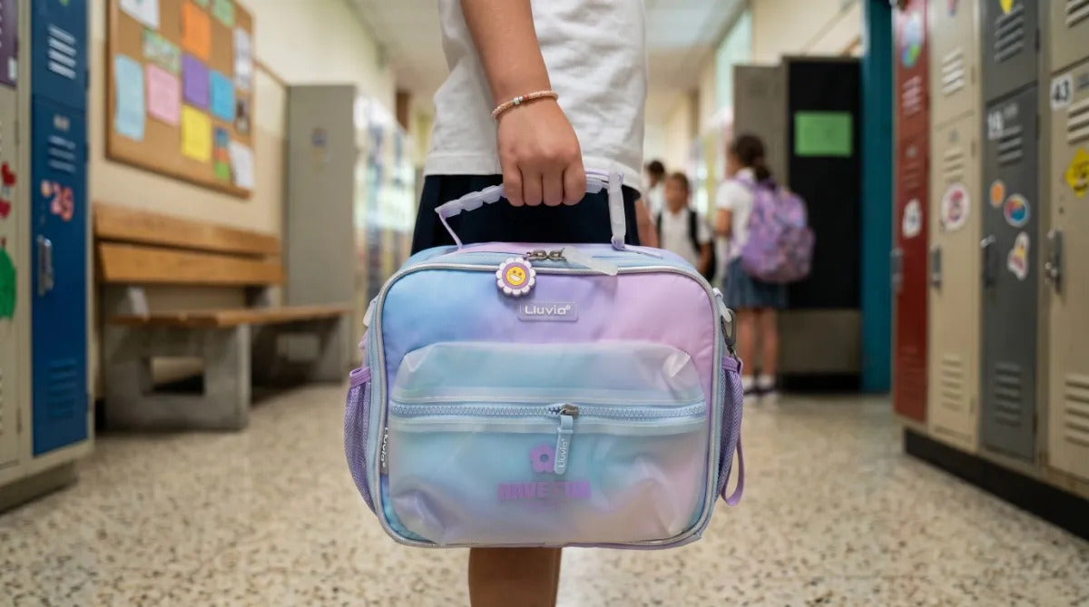 Lonchera Lluvia Lila Difuminada Con Bolsa Traslúcida