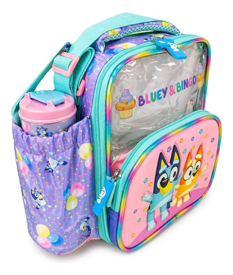 Set Mochila Primaria Bluey & Bingo Rosa Tornasol Tres Piezas