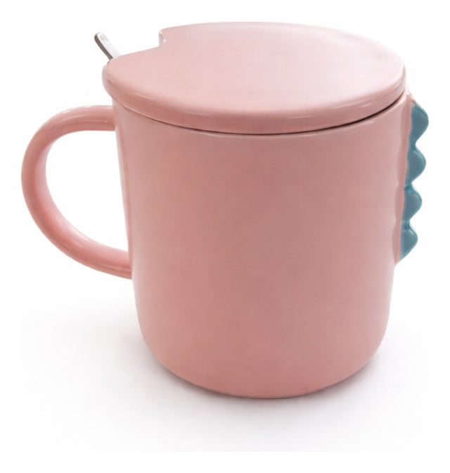Taza Kawaii Dinosaurio Colores Rosa Verde Y Amarillo 350 Ml