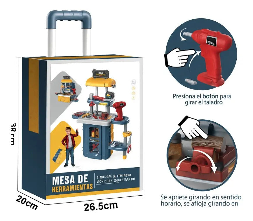 Mesa De Herramientas Infantil 3 En 1 46 Piezas Candy Toys