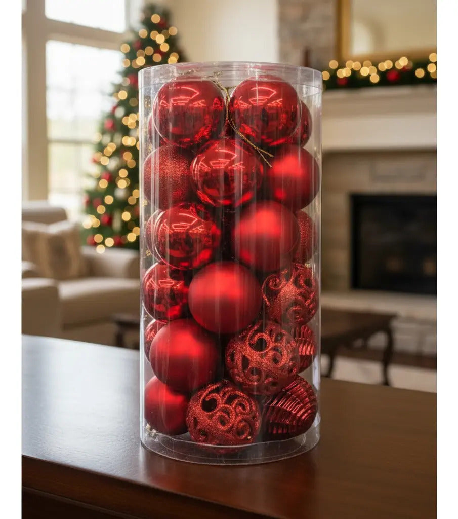 Esferas Navideñas 30 Piezas Rojos Brillantes 6 Cm