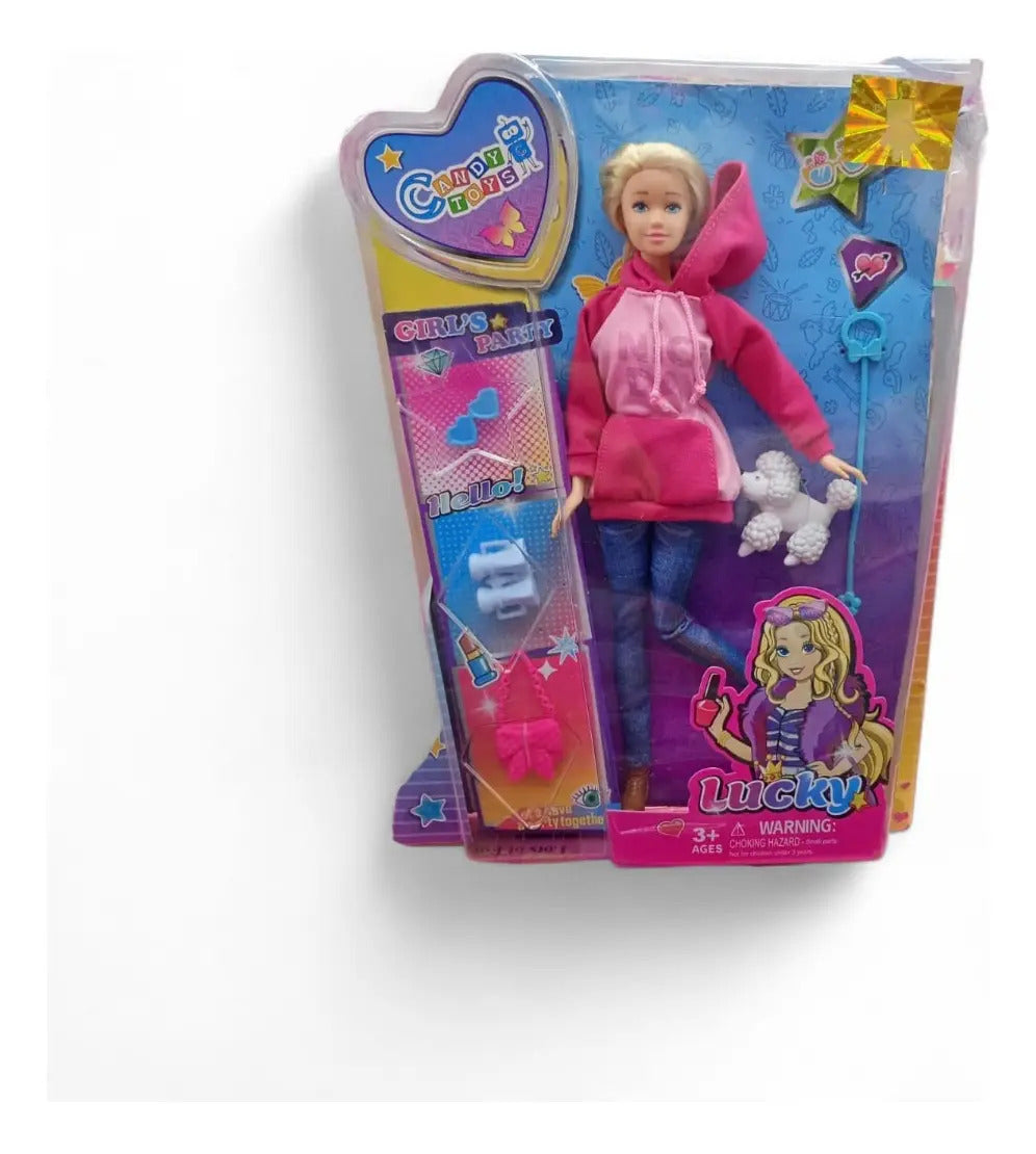 Muñeca Articulada Candy Toys Lucky Con 5 Accesorios