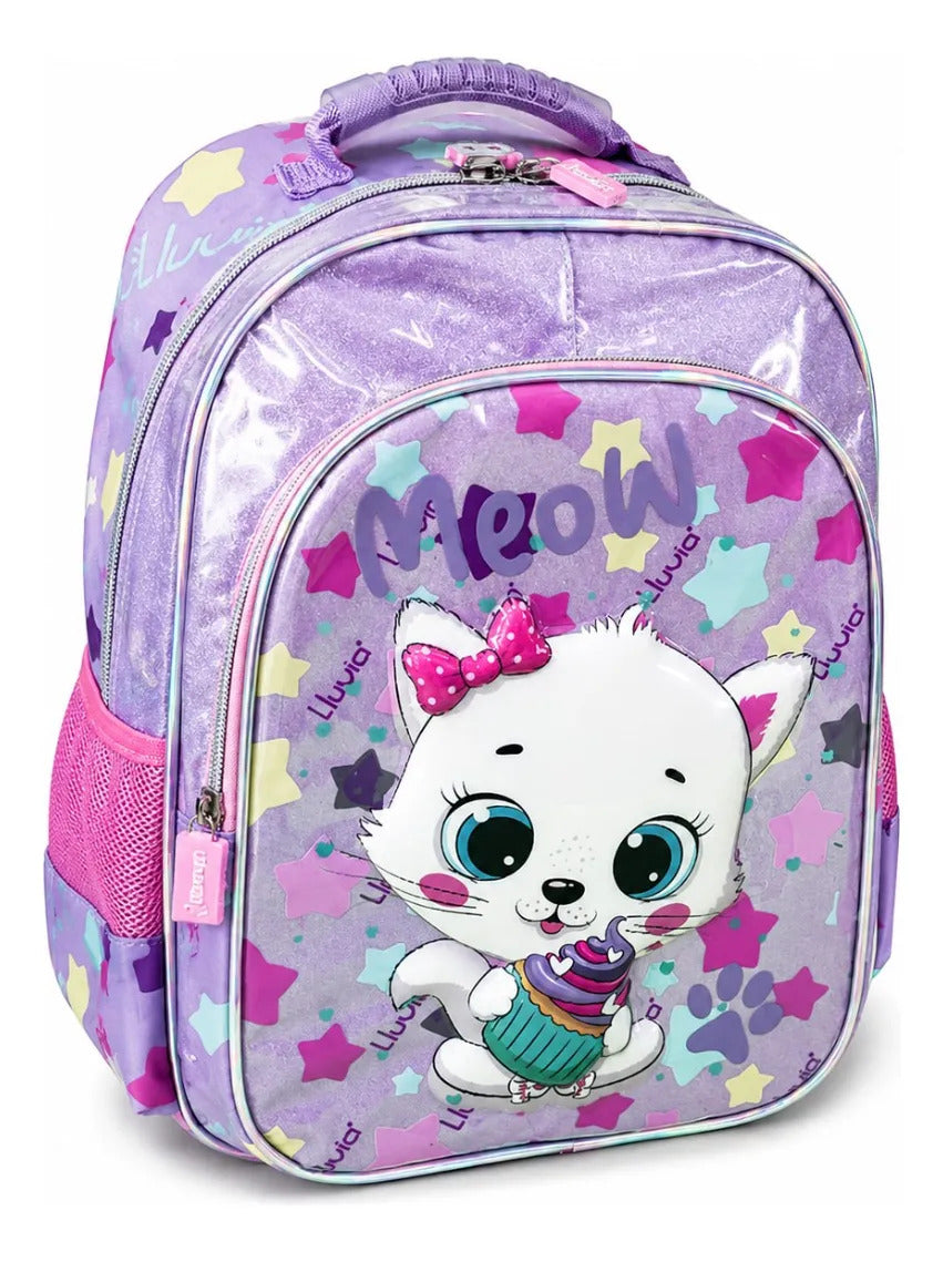 Set Tres Piezas Lluvia Gatita Meow Lila Rosa Con Luz Led