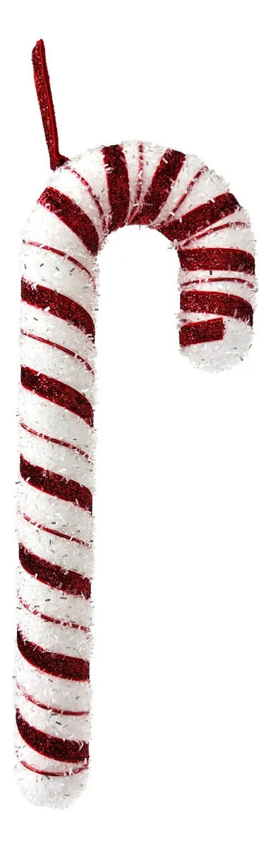 Caramelo Navideño Lluvia Lights Blanco Rojo Escarchado 33 cm