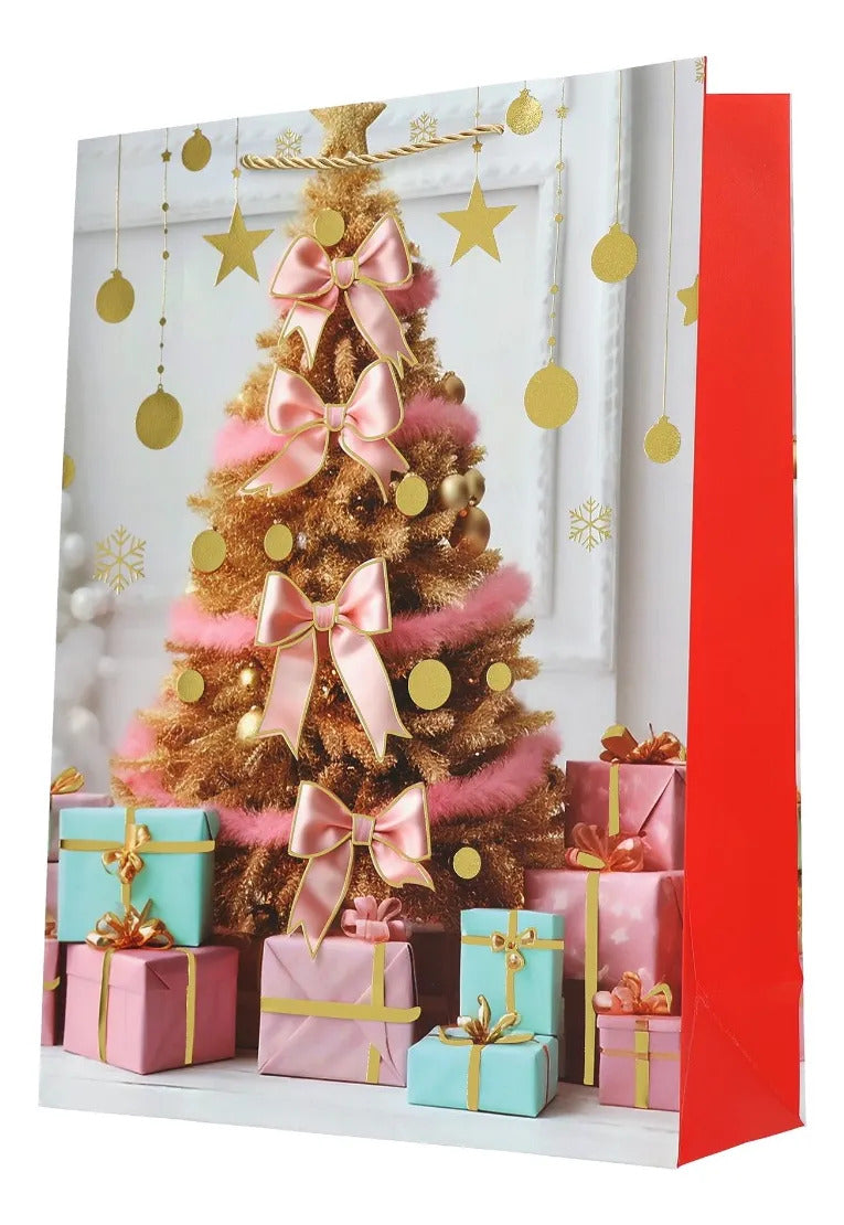 Bolsas de Regalo Navideñas Lluvia Escena Pastel 12 Pzas 41cm