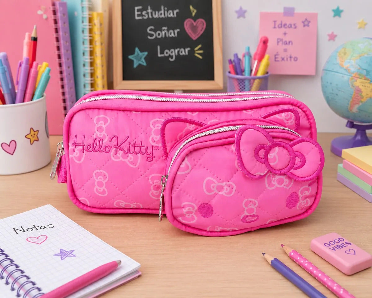 Lapicera Ruz Hello Kitty Fucsia Doble Cierre Acolchada