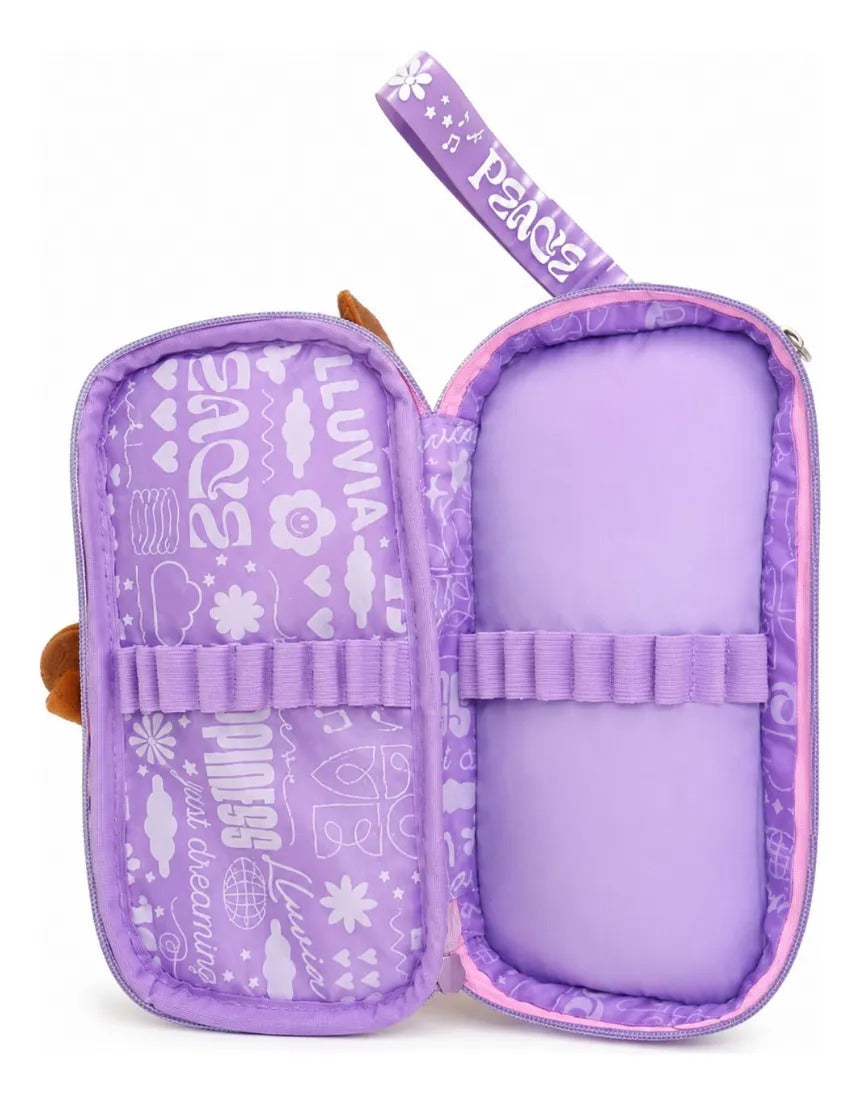 Set Escolar Lluvia Tres Piezas Con Muñeca 3d Y Lentejuela