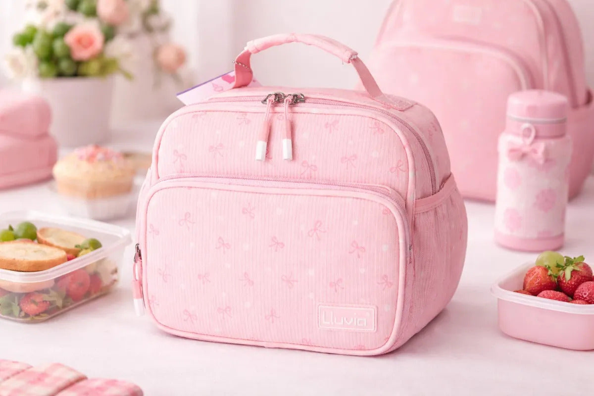 Lonchera Lluvia Rosa Diseño Moñitos Dulce Y Práctica