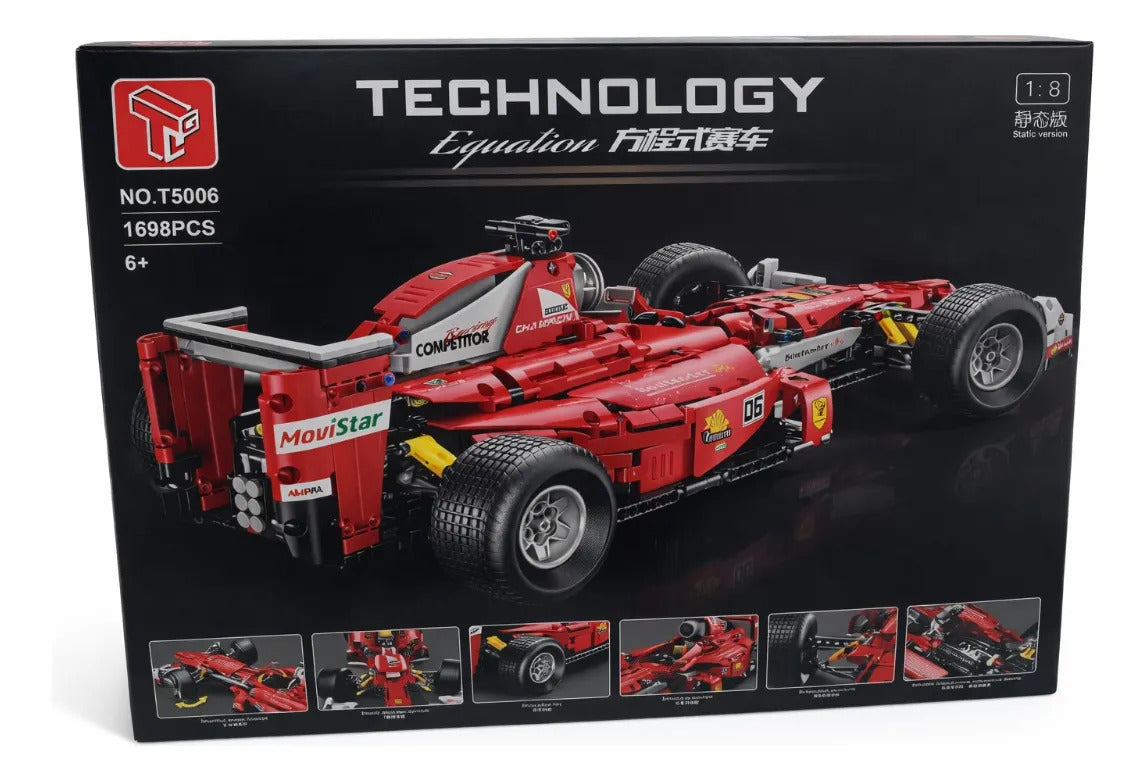 Carro Tipo Fórmula 1 Rojo De Bloques 1698 Piezas Escala 1.8