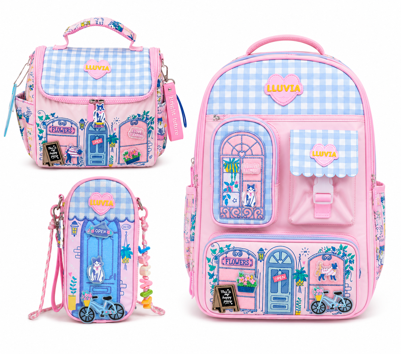 Set Escolar Tres Piezas Lluvia Diseño Boutique Floral Rosa