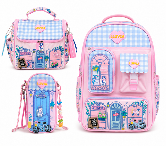 Set Escolar Tres Piezas Lluvia Diseño Boutique Floral Rosa