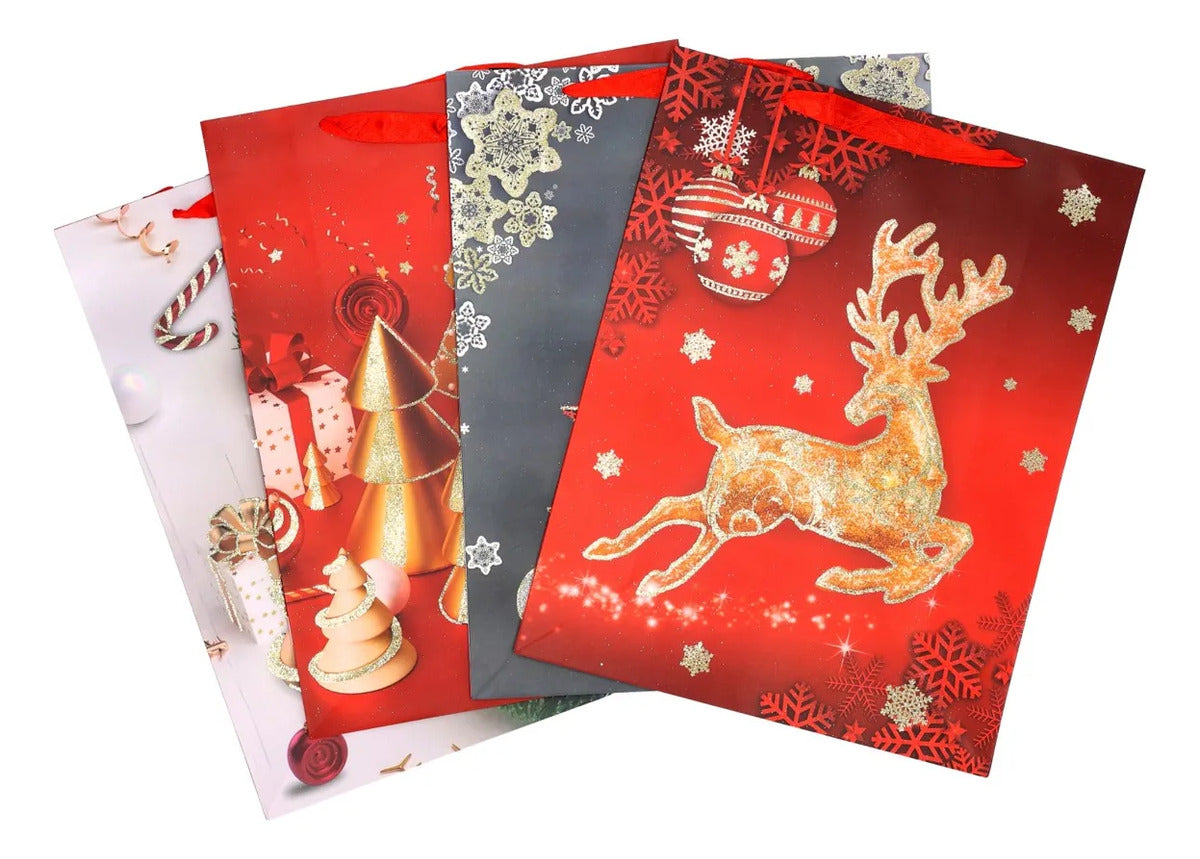 Bolsas de Regalo Navideñas Lluvia Diseños Elegantes 12 Pzas