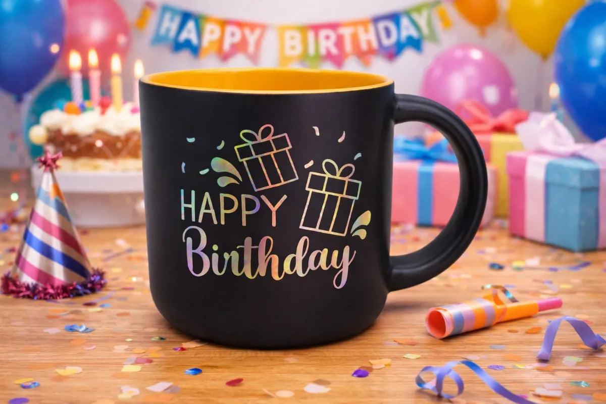 Taza Happy Birthday Holografico Surimax 350 Ml  4 Colores