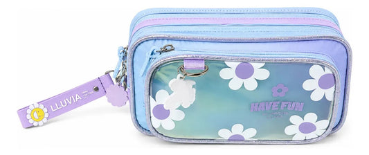 Lapicera Escolar Lluvia Diseño Flores Color Lila Difuminado
