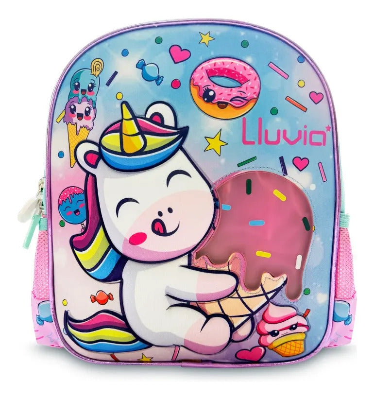 Set Escolar Lluvia Rosa Unicornio Dulces con Luz Tres Piezas