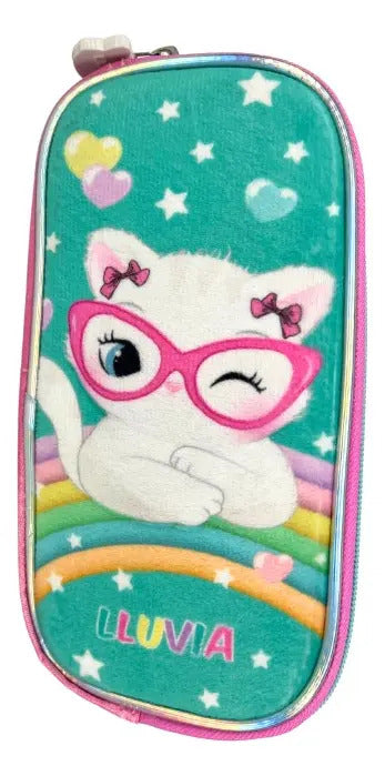 Mochila Primaria Set 3 Piezas Marca Lluvia Gatita Con Lentes
