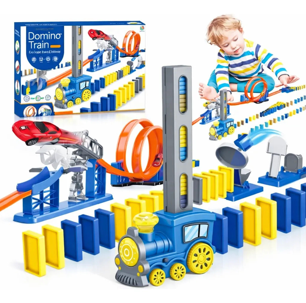 Pista Armable Con Locomotora Automática Y Fichas De Dominó