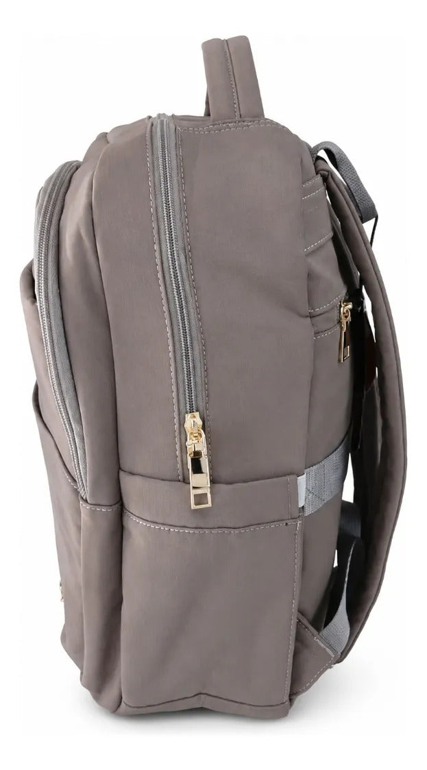 Mochila Juvenil Lluvia Gris Taupe Con Cierres Dorados