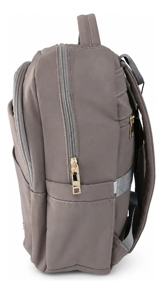 Mochila Juvenil Lluvia Gris Taupe Con Cierres Dorados