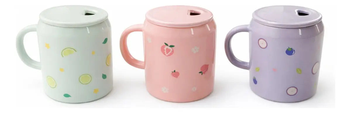 Taza Frutal Con Tapa Y Popote De Cristal 400 Ml