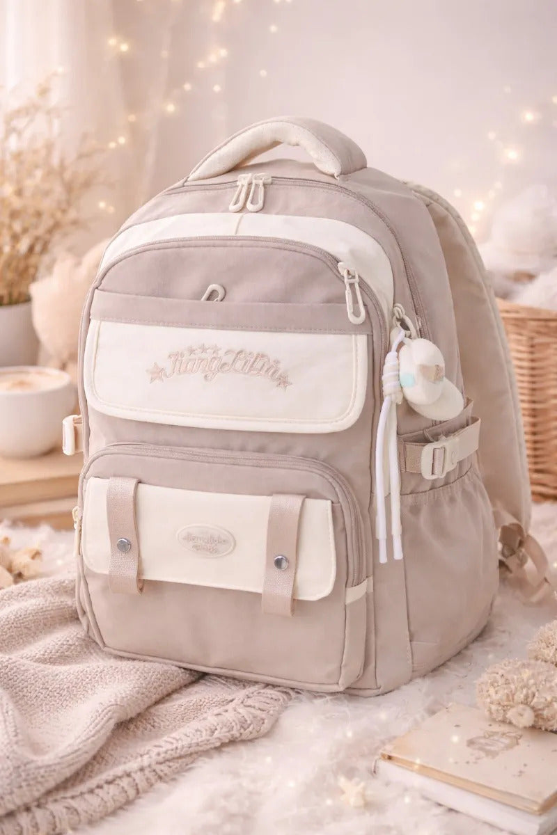 Mochila Juvenil Lluvia Café Claro Elegante Porta Laptop Antirrob