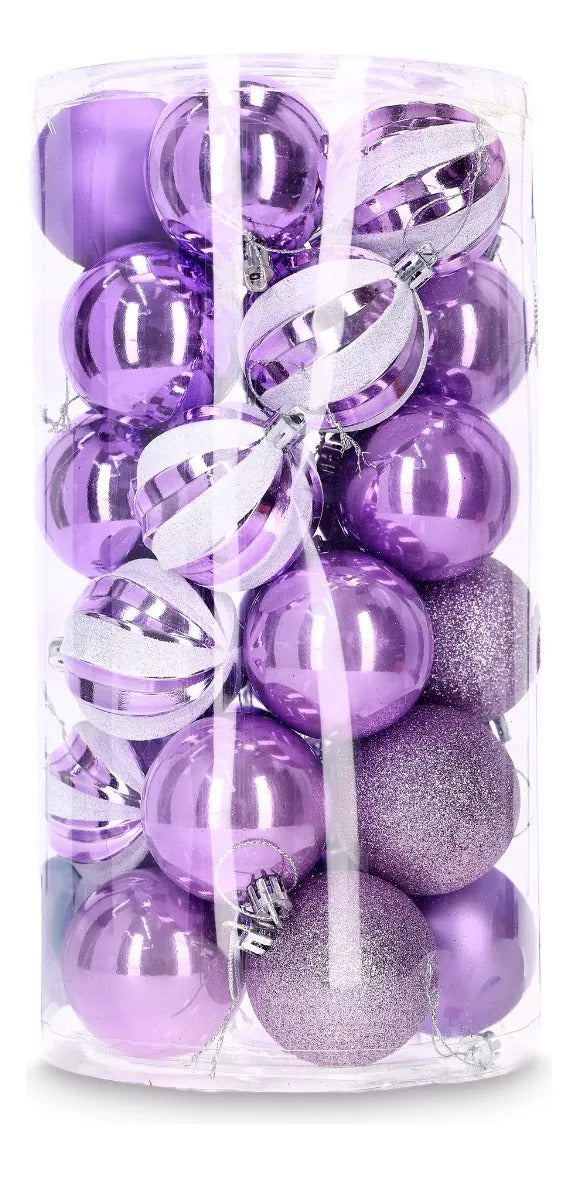 Set Esferas Navideñas Lluvia Lila Lavanda 30 Piezas 6 Cm