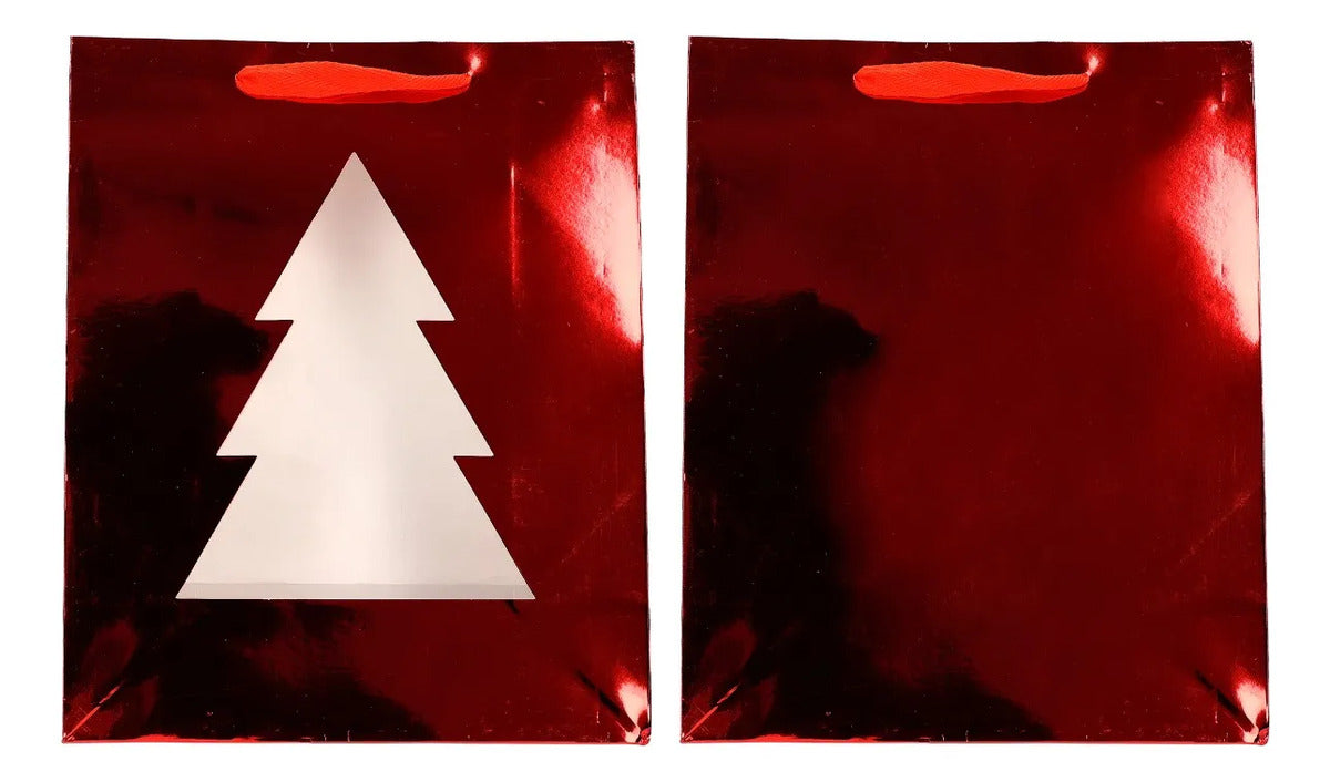 Bolsas de Regalo Navideñas Lluvia Pino Rojo/Nat 12 Pzas