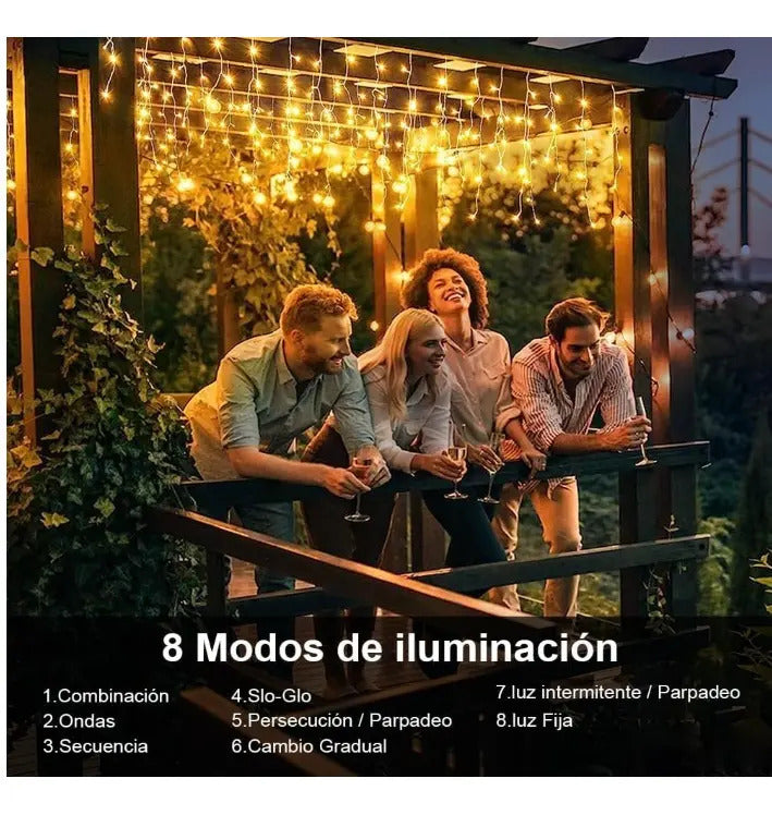 Cortina Navideña 800 Luces Luz Cálida 3x3 M Luz Fija Luvia