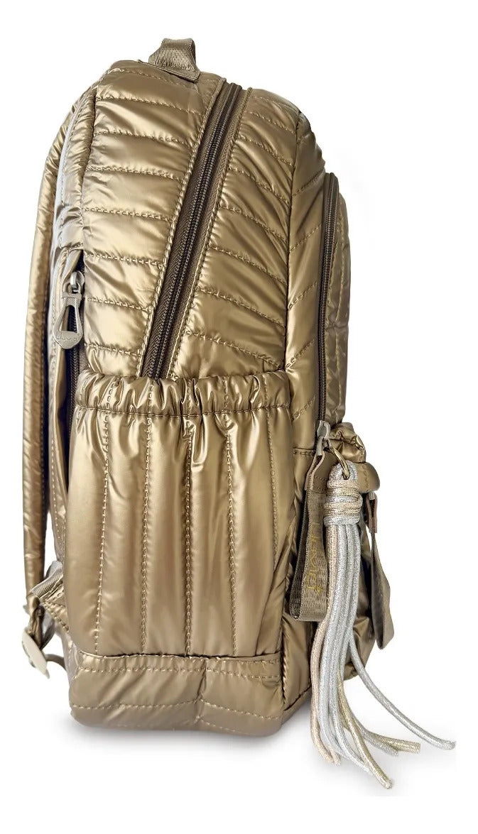 Mochila Juvenil Lluvia Dorada Champagne Diseño Acolchado