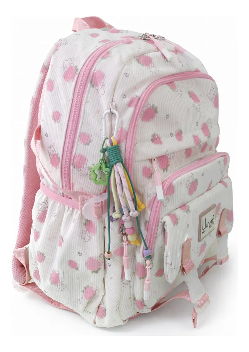 Set 3 Piezas Lluvia Diseño Fresas Mochila Lonchera Lapicera