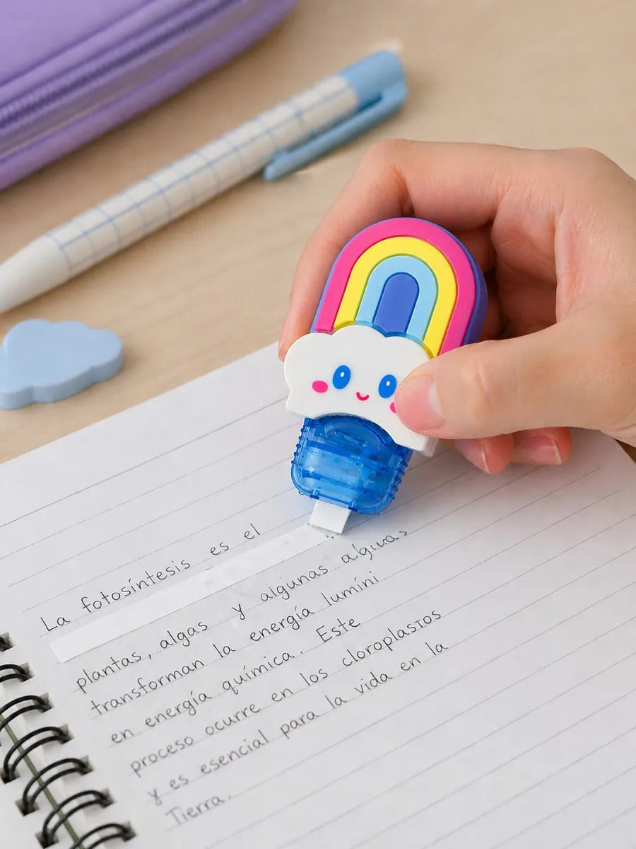 Corrector En Cinta Weibo Azul Arcoíris Con Nube Kawaii