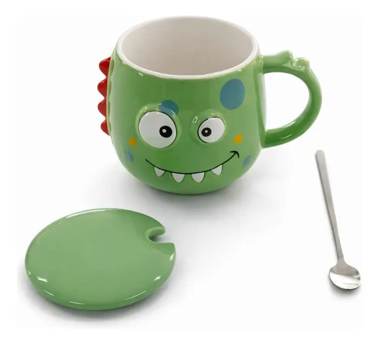 Taza Colorida Kawaii Monstruos Con Tapa Incluida 400 Ml