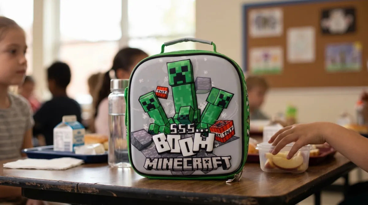 Lonchera Escolar Ruz Minecraft Con Diseño Creeper Y Bloques