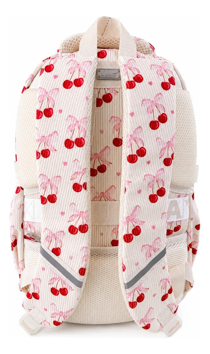 Mochila Juvenil Lluvia Grande Diseño Cherry Con Llavero