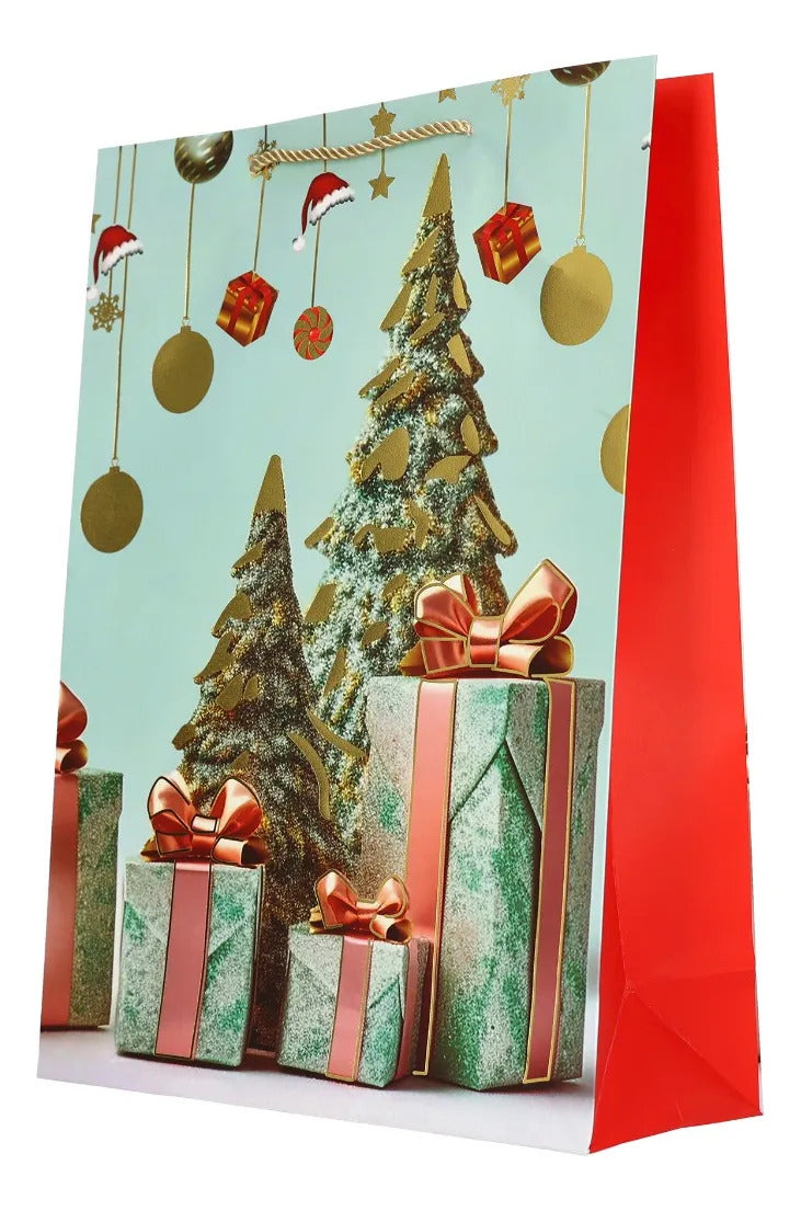 Bolsas de Regalo Navideñas Lluvia Escena Pastel 12 Pzas 41cm