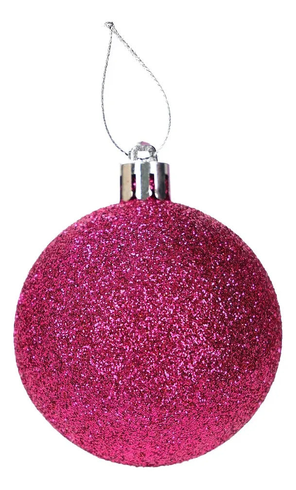 Set Navideño Lluvia 24 Esferas Rosa Mexicano de 6 Cm