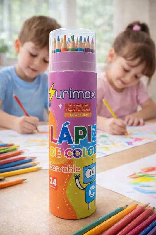 Colores Surimax 24 Piezas Borrables Con Bote Protector