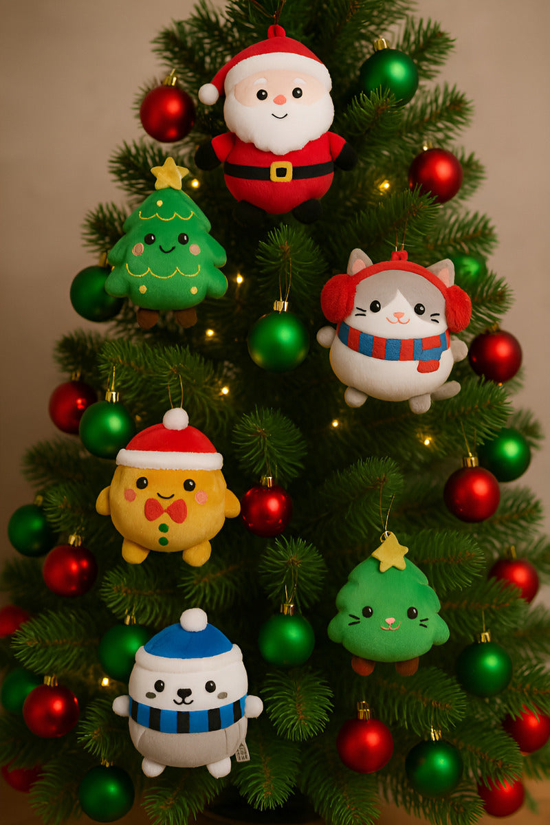 Decoracion 5 Muñecos Navideños Arbol,santa Y Gato 10x8x8 Cm